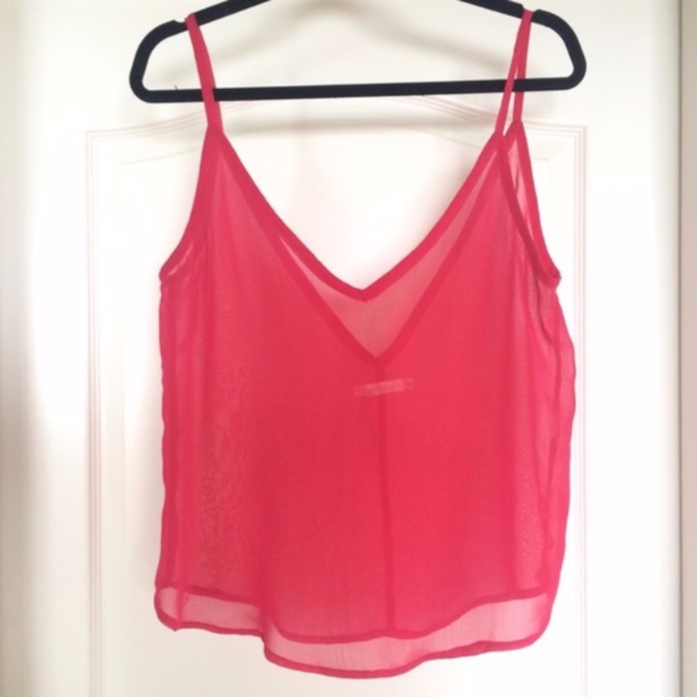 LF Millau Sheer V-Neck Plunge Tank in Neon Pink size Medium